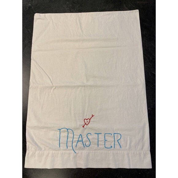 Clean Vintage PAIR Master & Slave Embroidered Cotton Standard QN Pillowcases - Picture 4 of 9